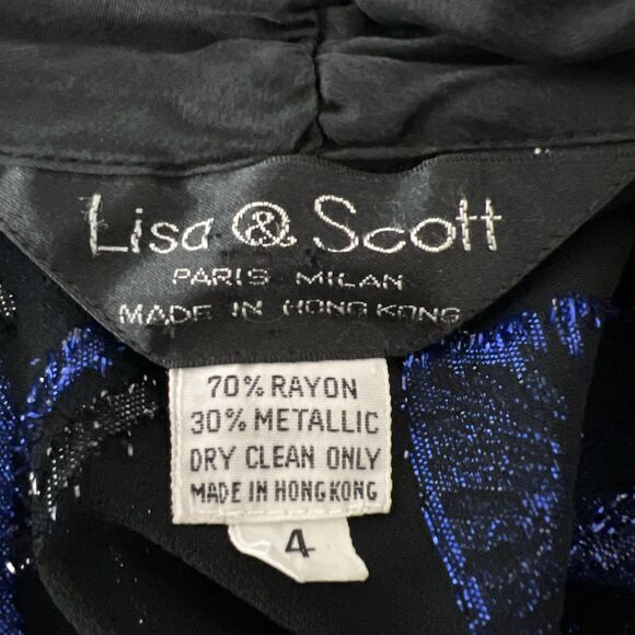 Vintage Lisa & Scott Blazer Women 4 Black Blue Metallic Open Front Party Outer - Picture 5 of 15